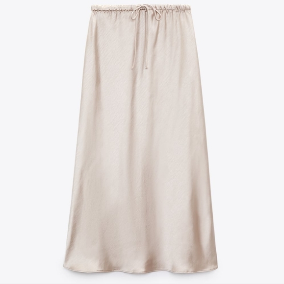 Zara Straight Satin Effect Long Slip Skirt Size Med - Picture 2 of 6